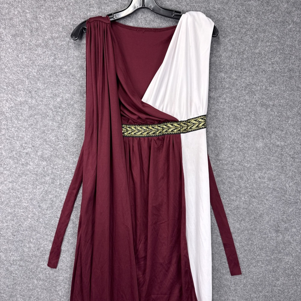 Roman Toga Costume Dress Burgundy White Gold Trim Empire Waist Cosplay